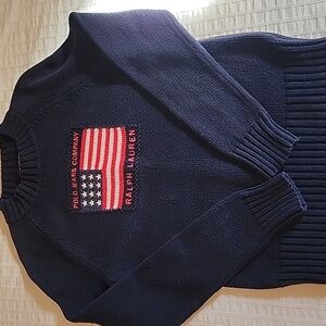 Vintage Polo Jeans Co. Ralph Lauren Navy Sweater with Flag Size Small